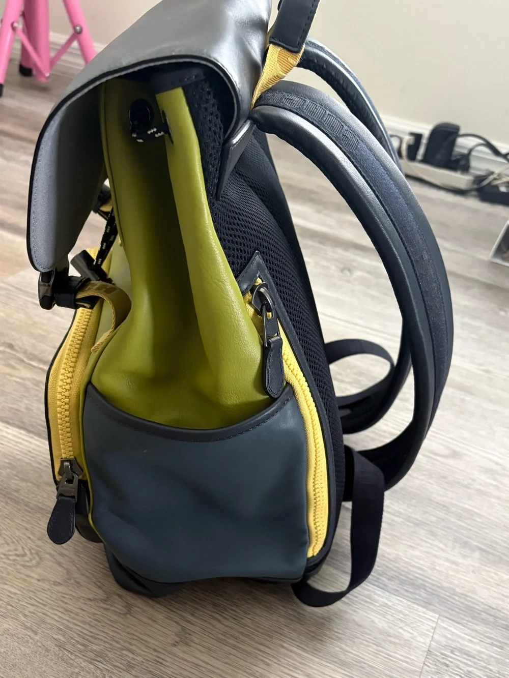 Coach Men's Two-Tone Navy and Lime Green Backpack